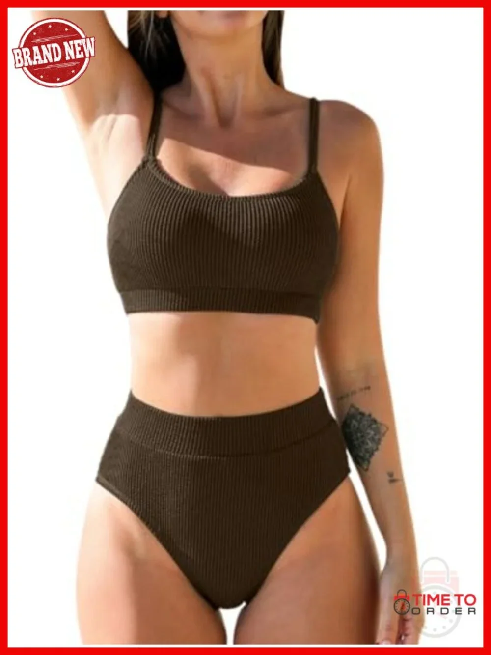Textured Knitted High Waisted Bikini Set with Adjustable Straps